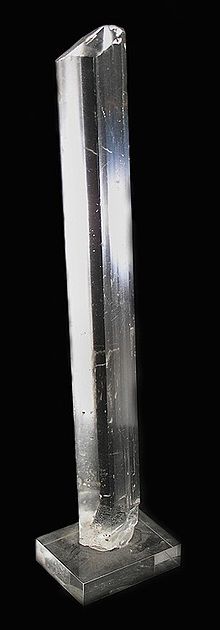 Selenite "sword", 22.6×2.6×1.6 cm. A small version of the giant crystals, likely found in a natural cavity in the mine. Note the exceptional clarity of the crystal.